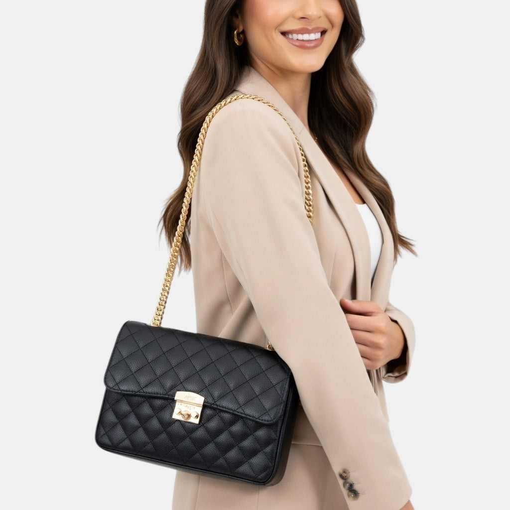 Noir Luxe Quilted Flap Bag – Gold Hardware Edition