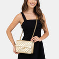 The Aureate Diamond-Quilt Leather Flap Bag in Champagne Gold