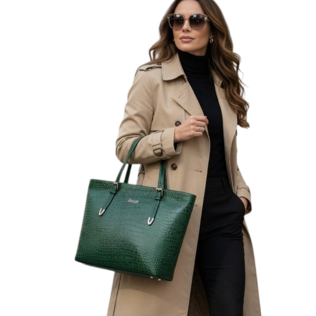 Emerald Crocodile Embossed Luxury Leather Tote
