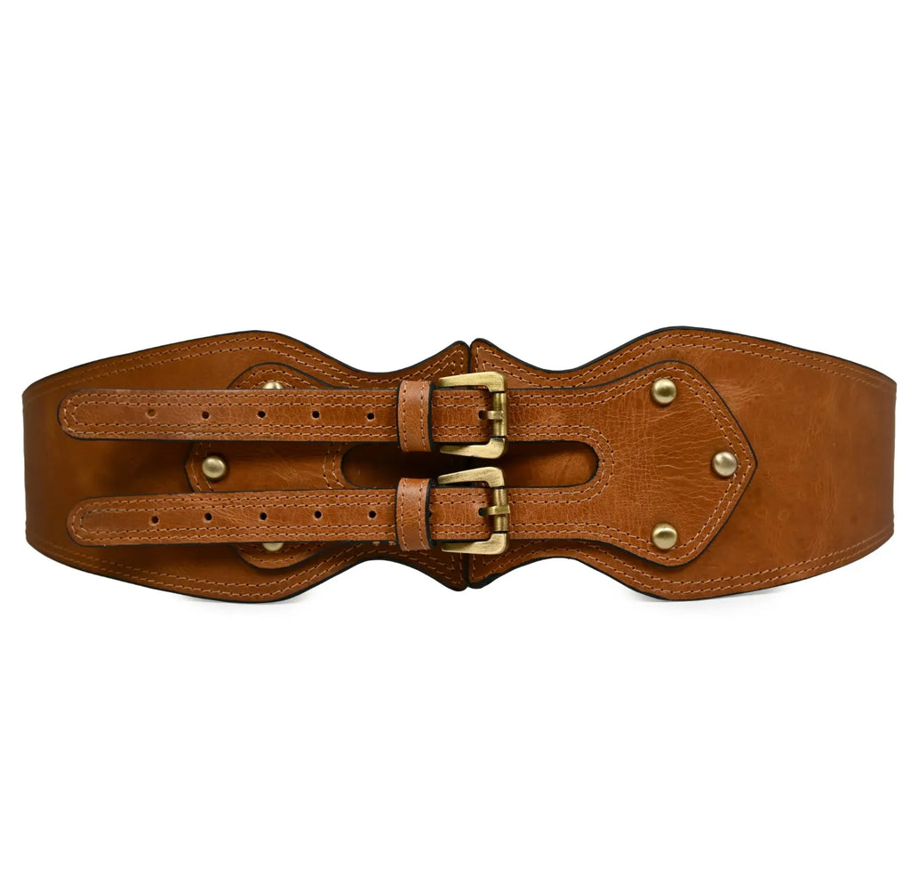 Wide Elevated Leather Belt Brown