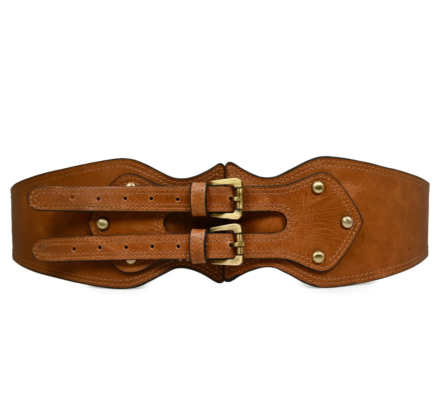 Wide Elevated Leather Belt Brown