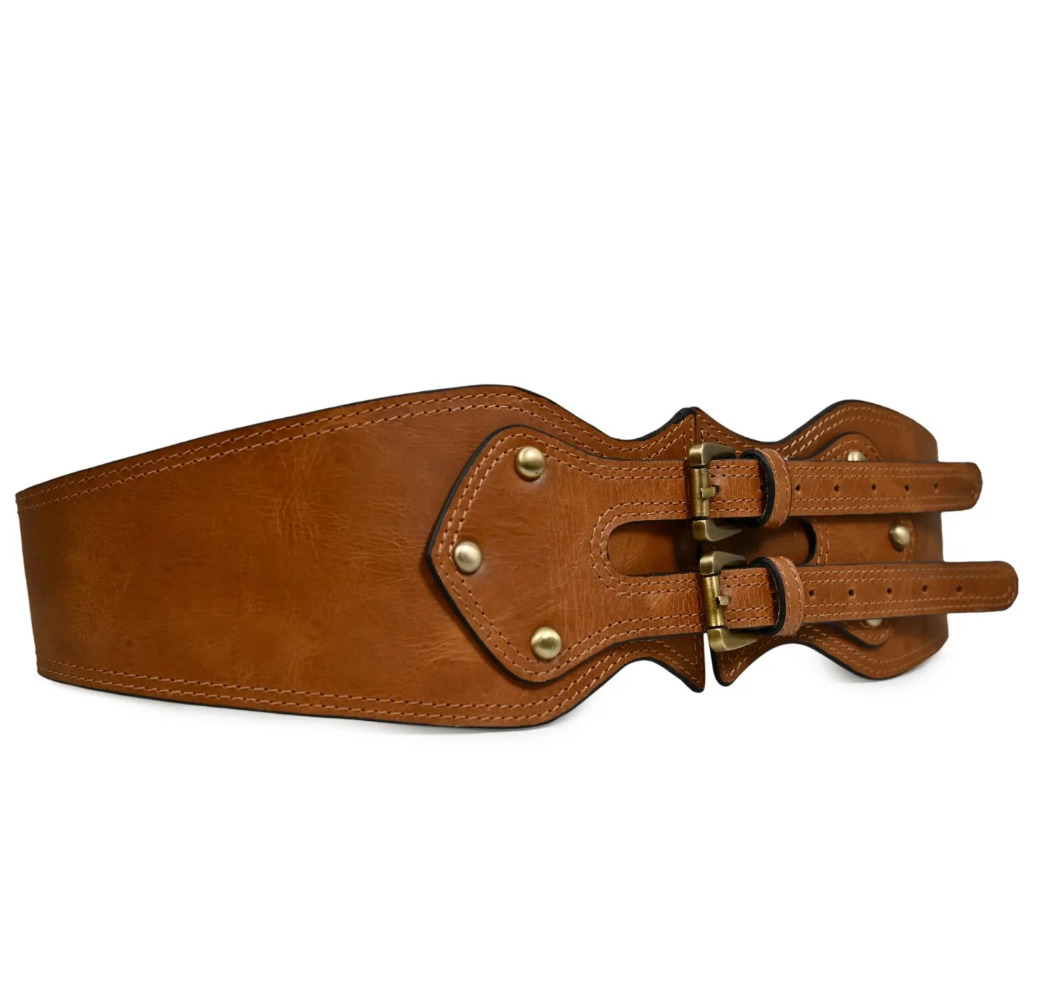 Wide Elevated Leather Belt Brown
