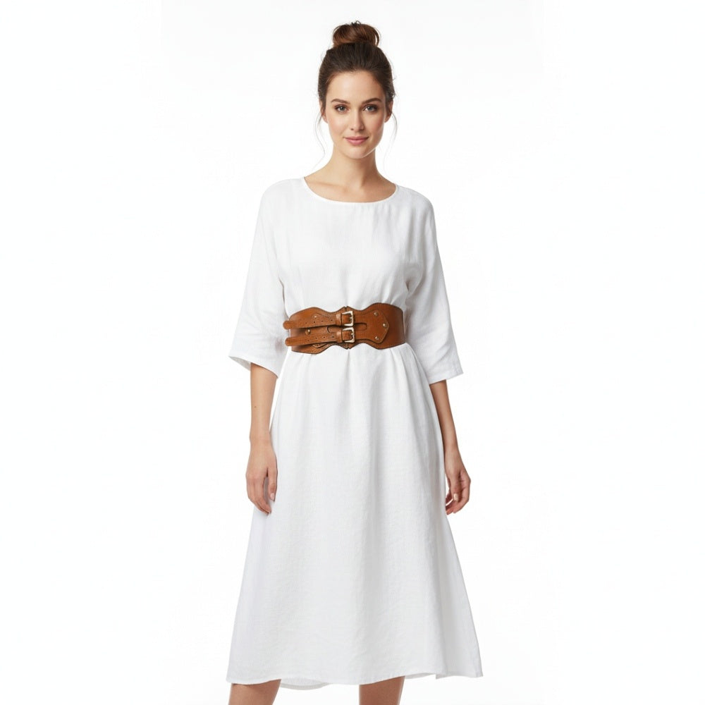 Wide Elevated Leather Belt Brown