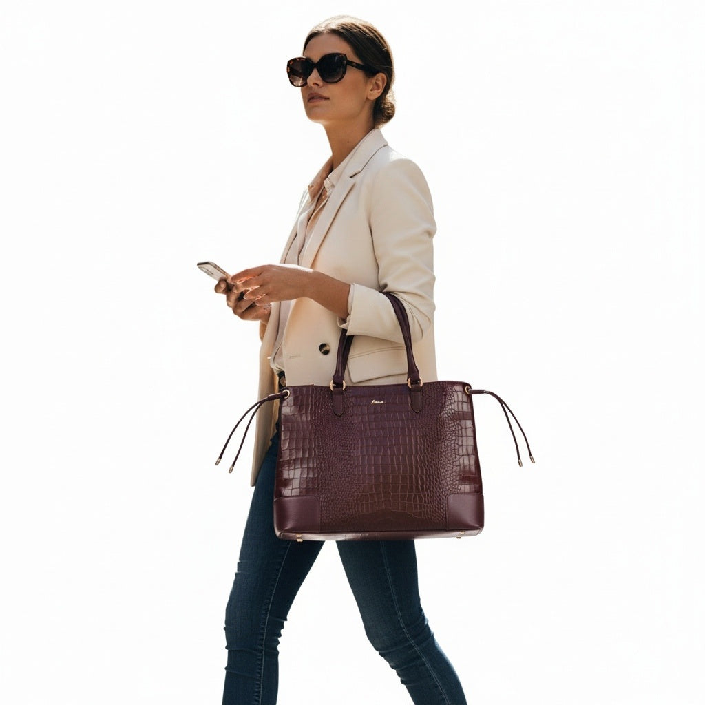 Utility Cherry Croc Leather Tod Bag
