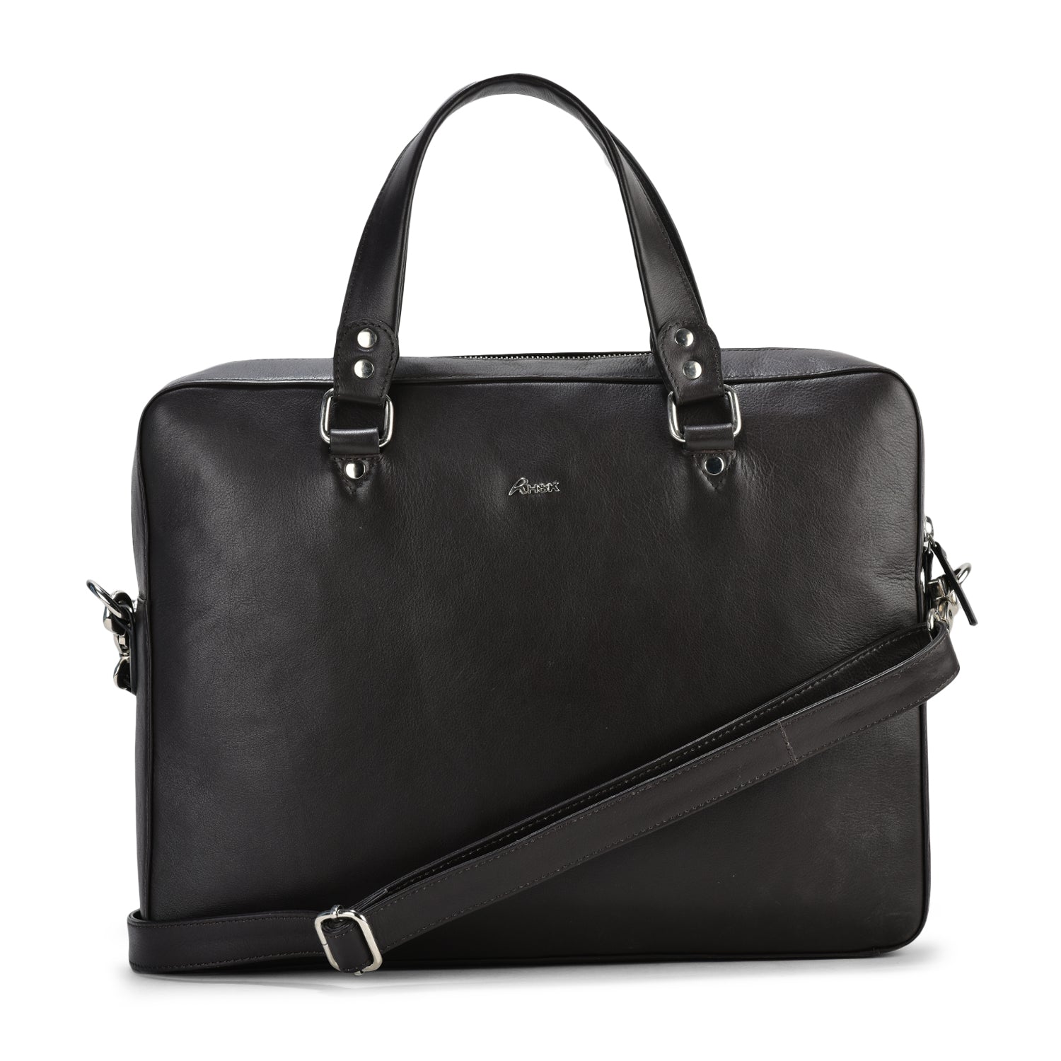 Grain Leather Laptop Bag Black