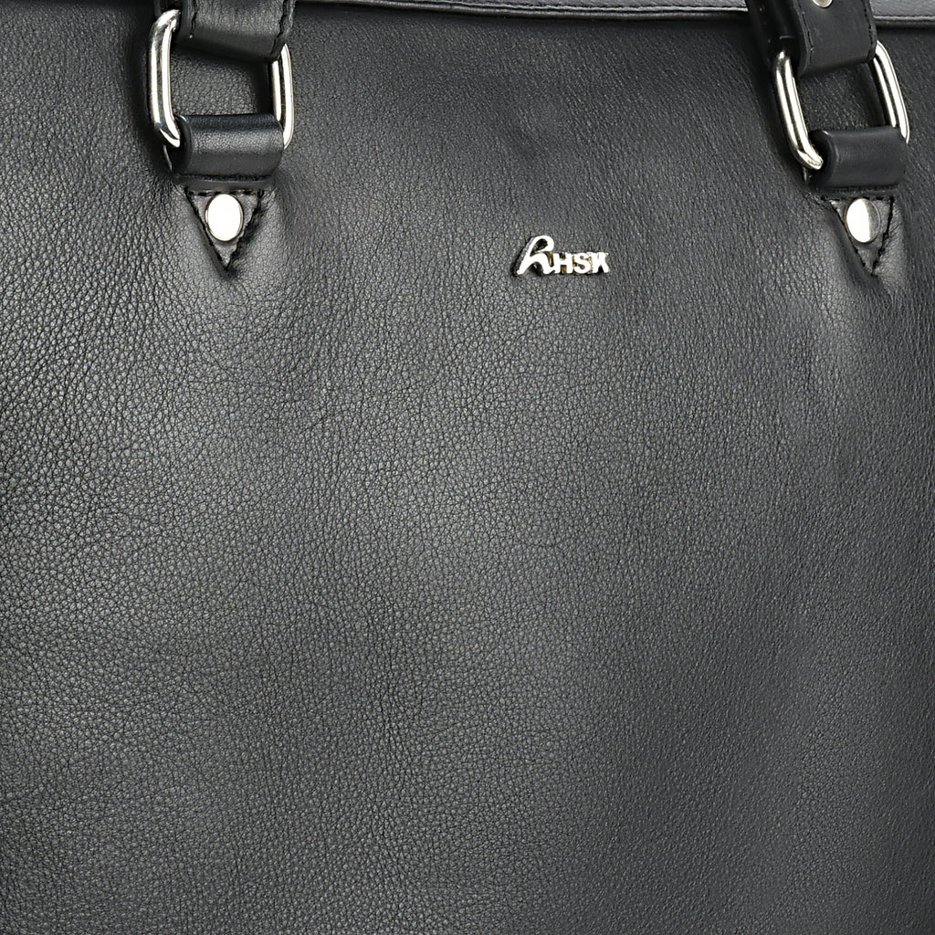 Grain Leather Laptop Bag Black