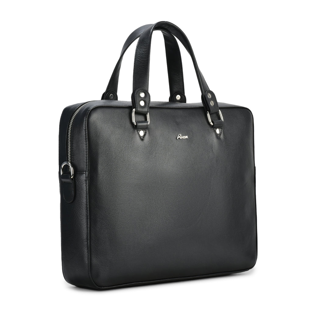 Grain Leather Laptop Bag Black