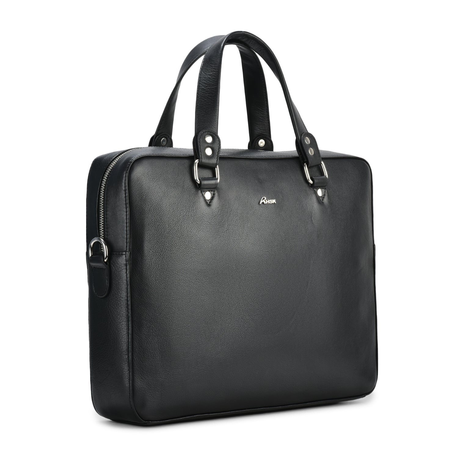 Grain Leather Laptop Bag Black