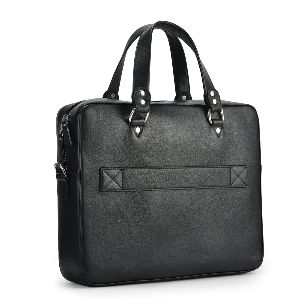 Grain Leather Laptop Bag Black