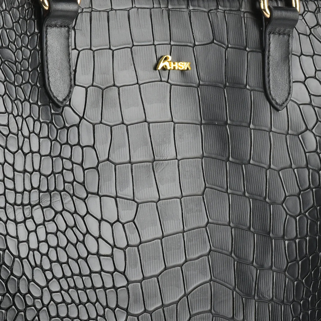 Utility Black Croc Leather Tod Bag