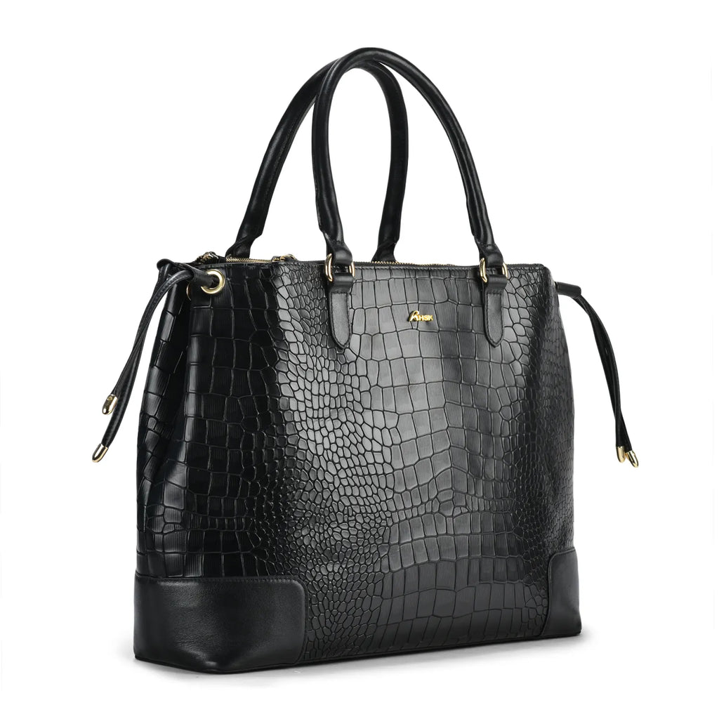 Utility Black Croc Leather Tod Bag