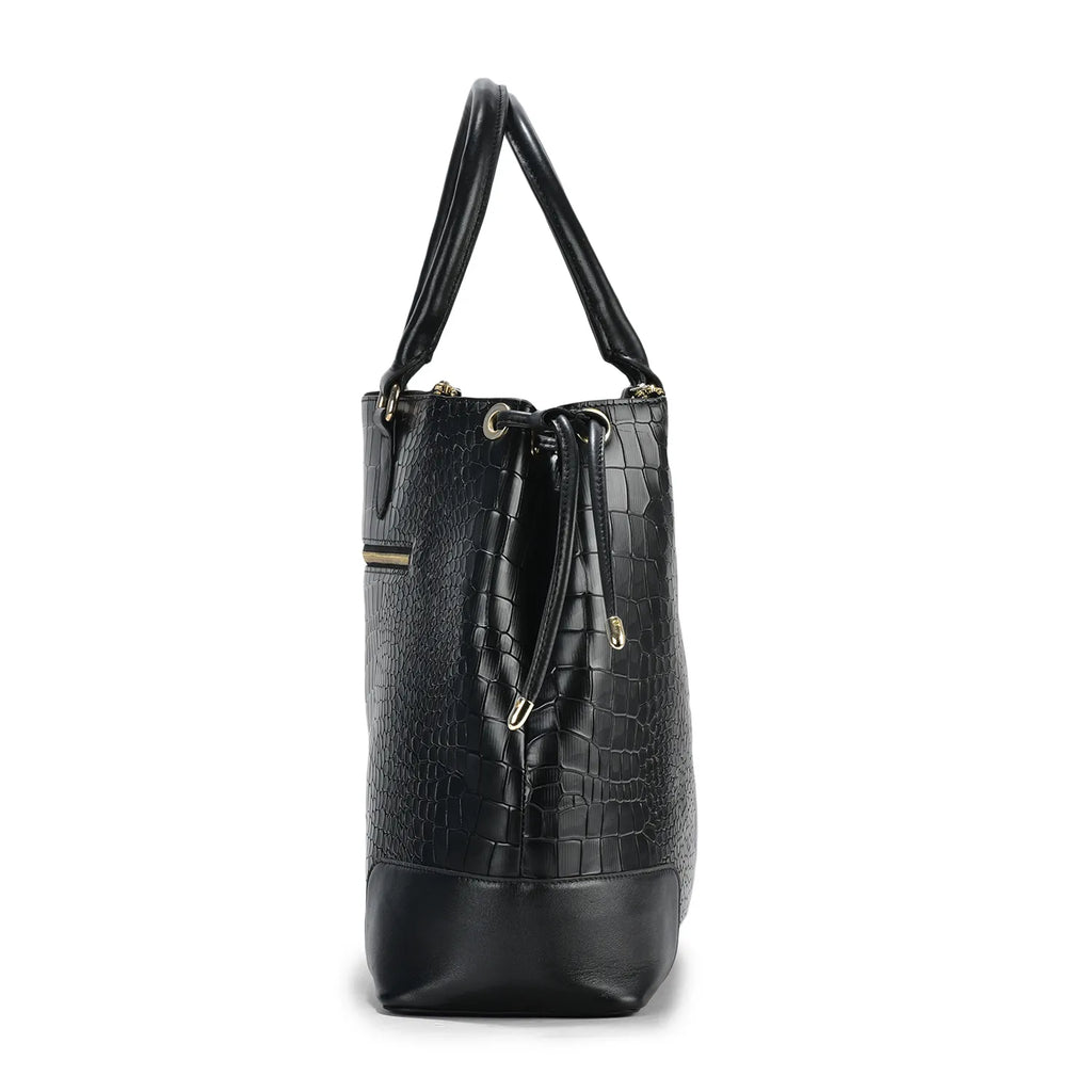 Utility Black Croc Leather Tod Bag
