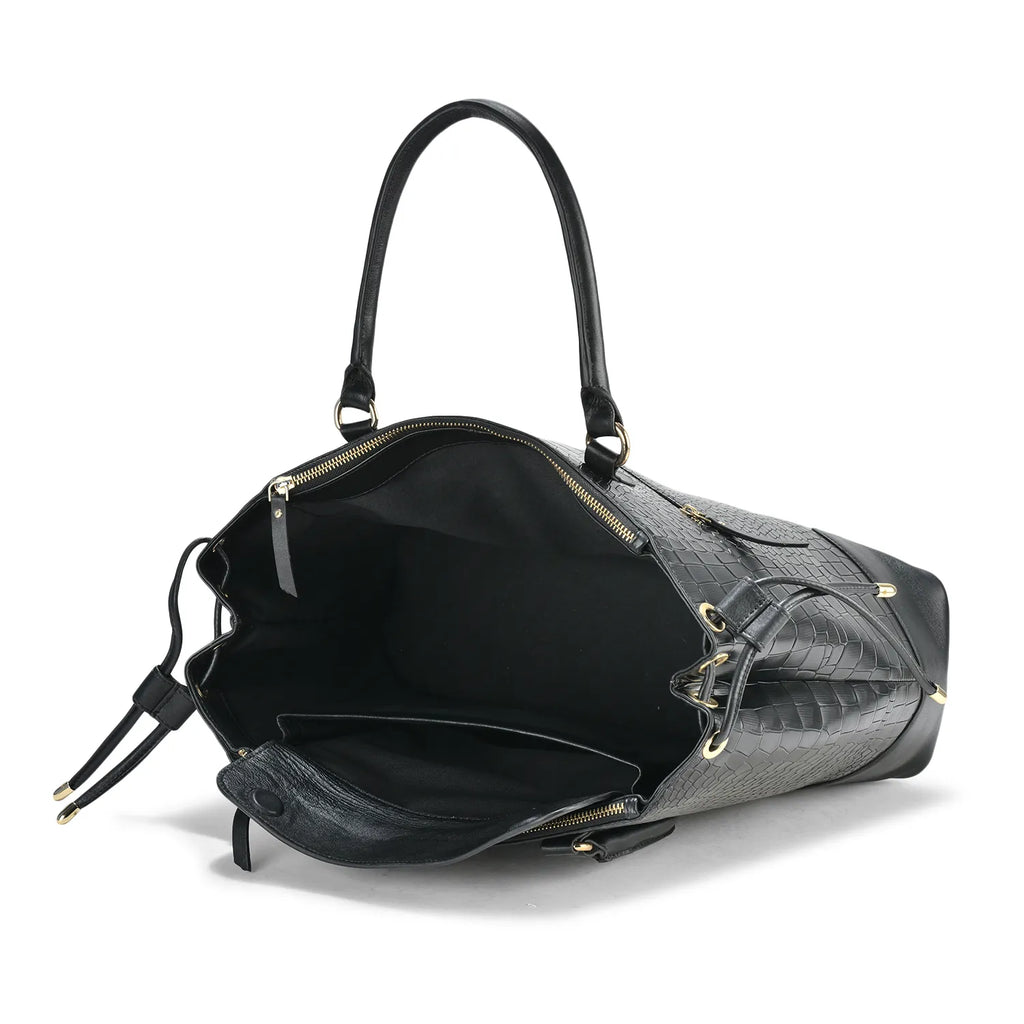 Utility Black Croc Leather Tod Bag
