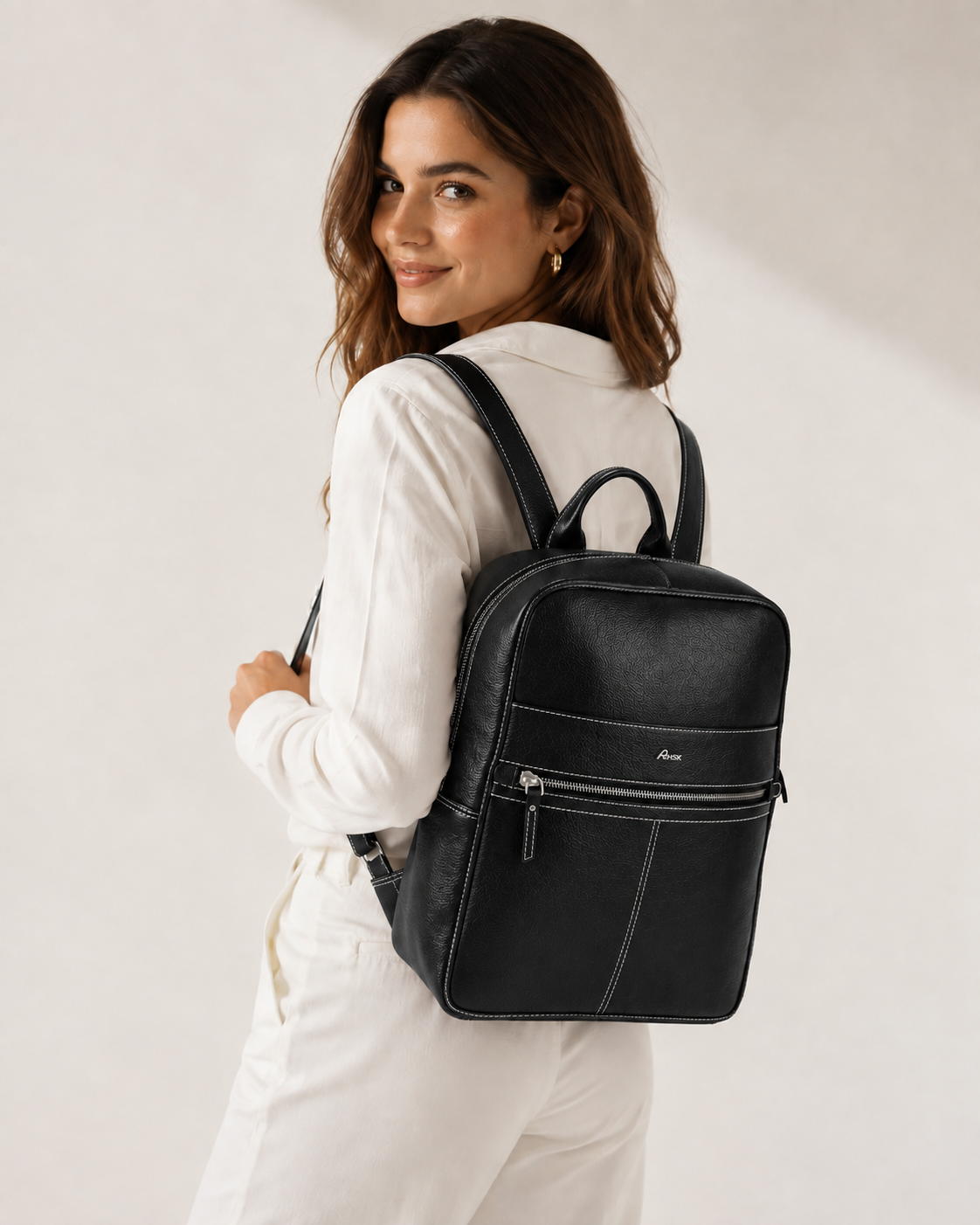 Athleisure Grain Leather Backpack Black