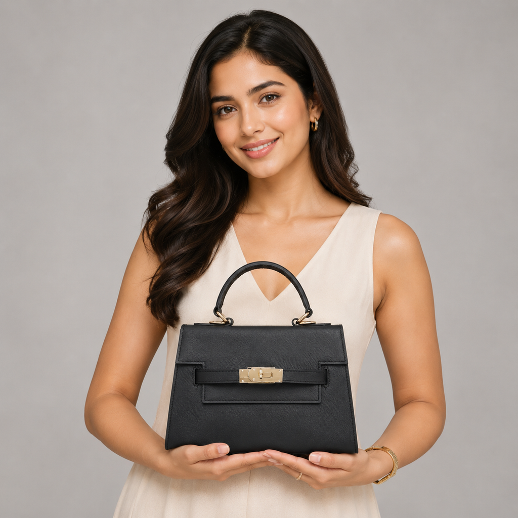 Bordeaux Black Leather Statement Bag