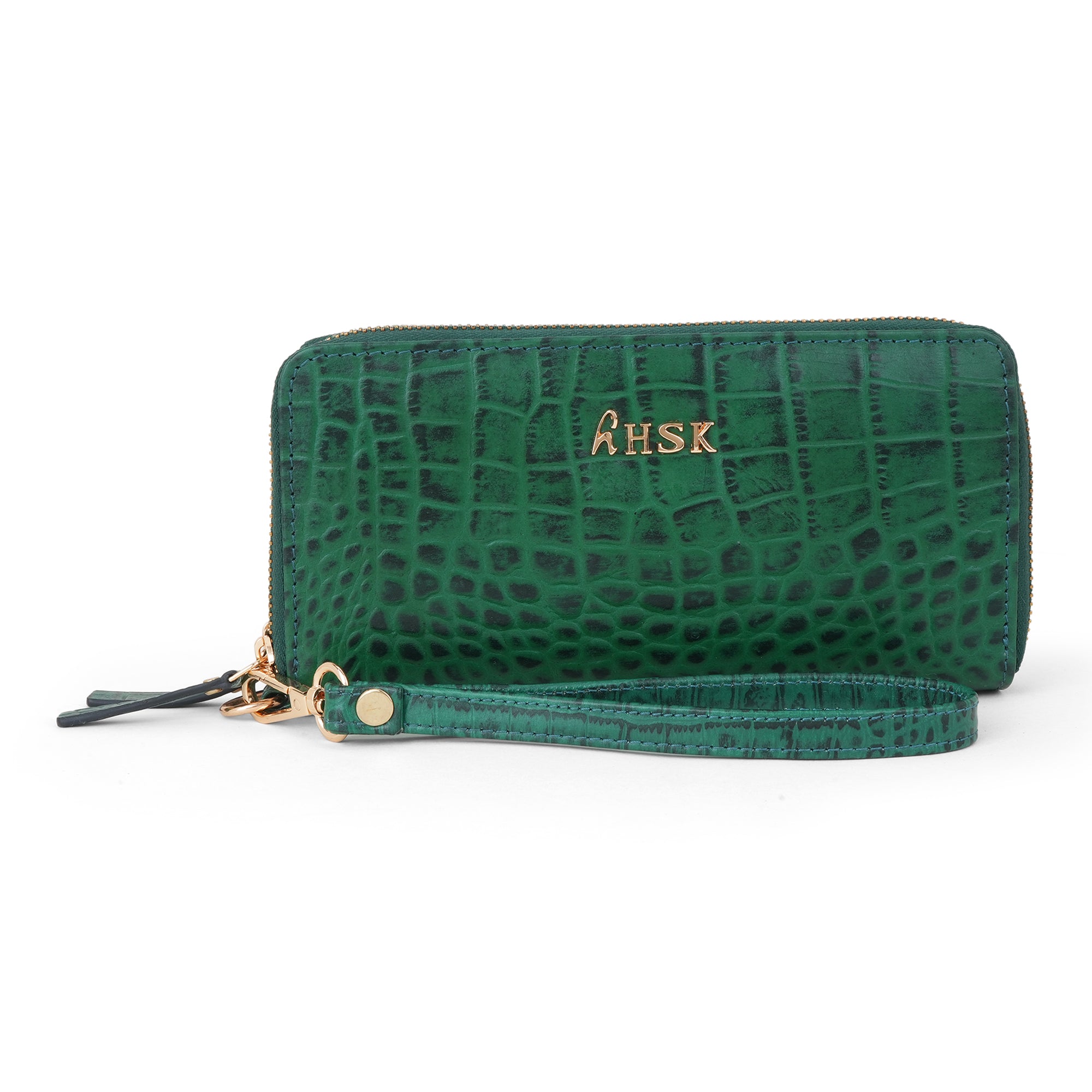 Elegant Green Crocodile-Embossed Leather Wallet