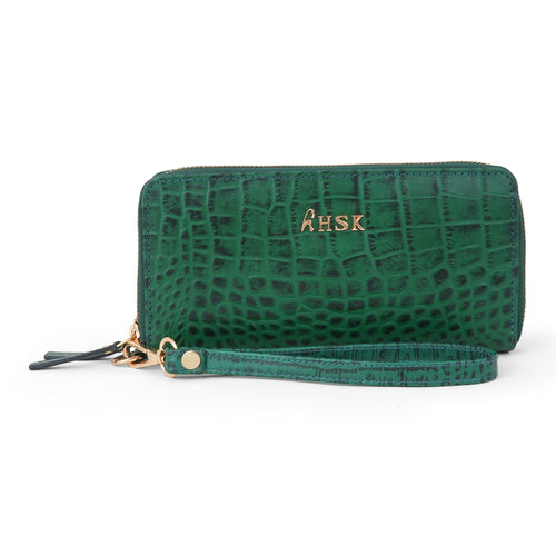 Elegant Green Crocodile-Embossed Leather Wallet