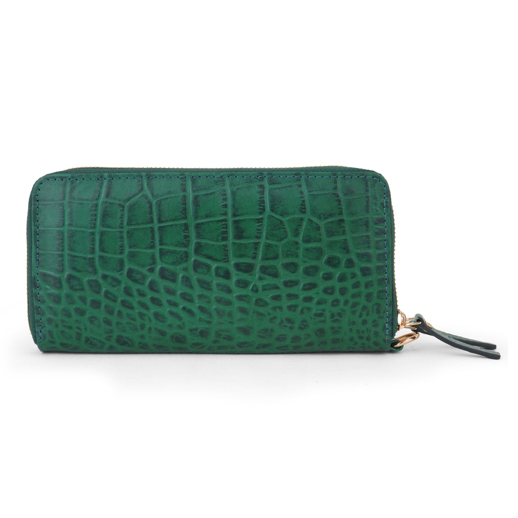 Elegant Green Crocodile-Embossed Leather Wallet