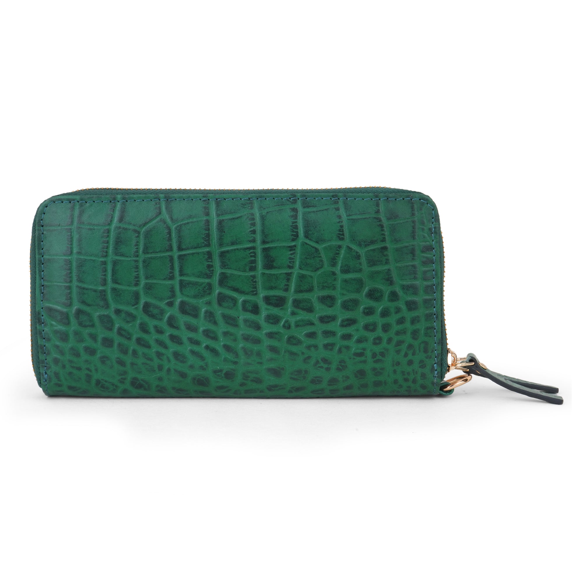 Elegant Green Crocodile-Embossed Leather Wallet