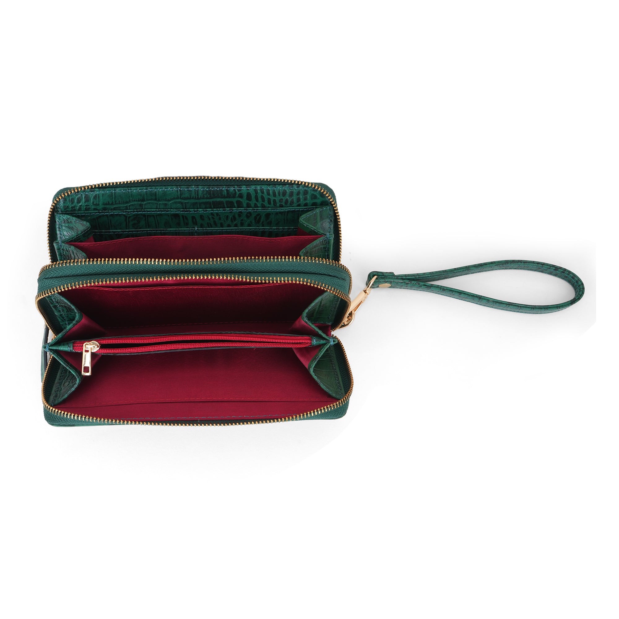 Elegant Green Crocodile-Embossed Leather Wallet