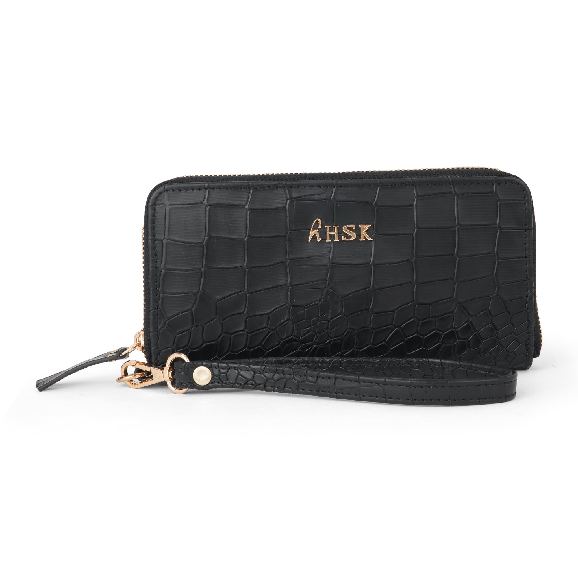 Elegant Black Crocodile-Embossed Leather Wallet –hHSK