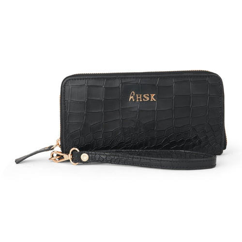 Elegant Black Crocodile-Embossed Leather Wallet –hHSK