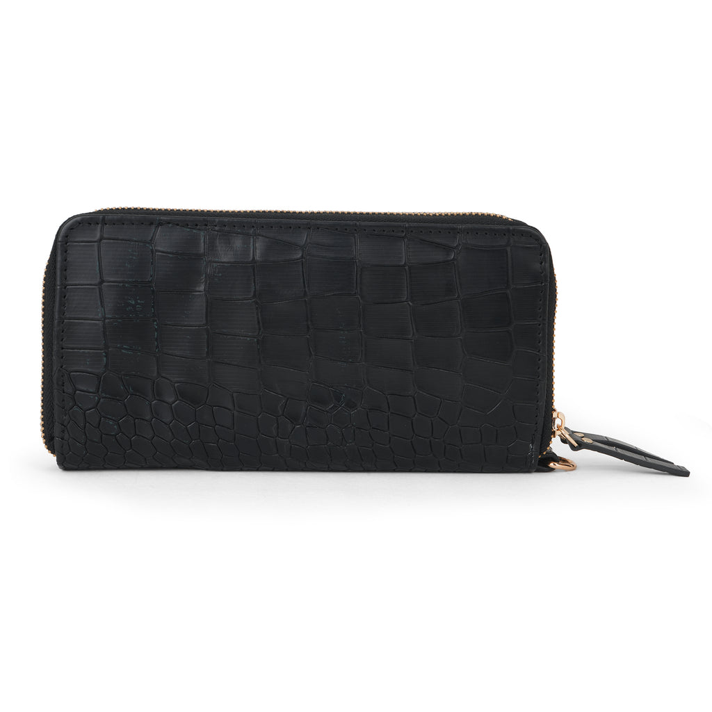 Elegant Black Crocodile-Embossed Leather Wallet –hHSK