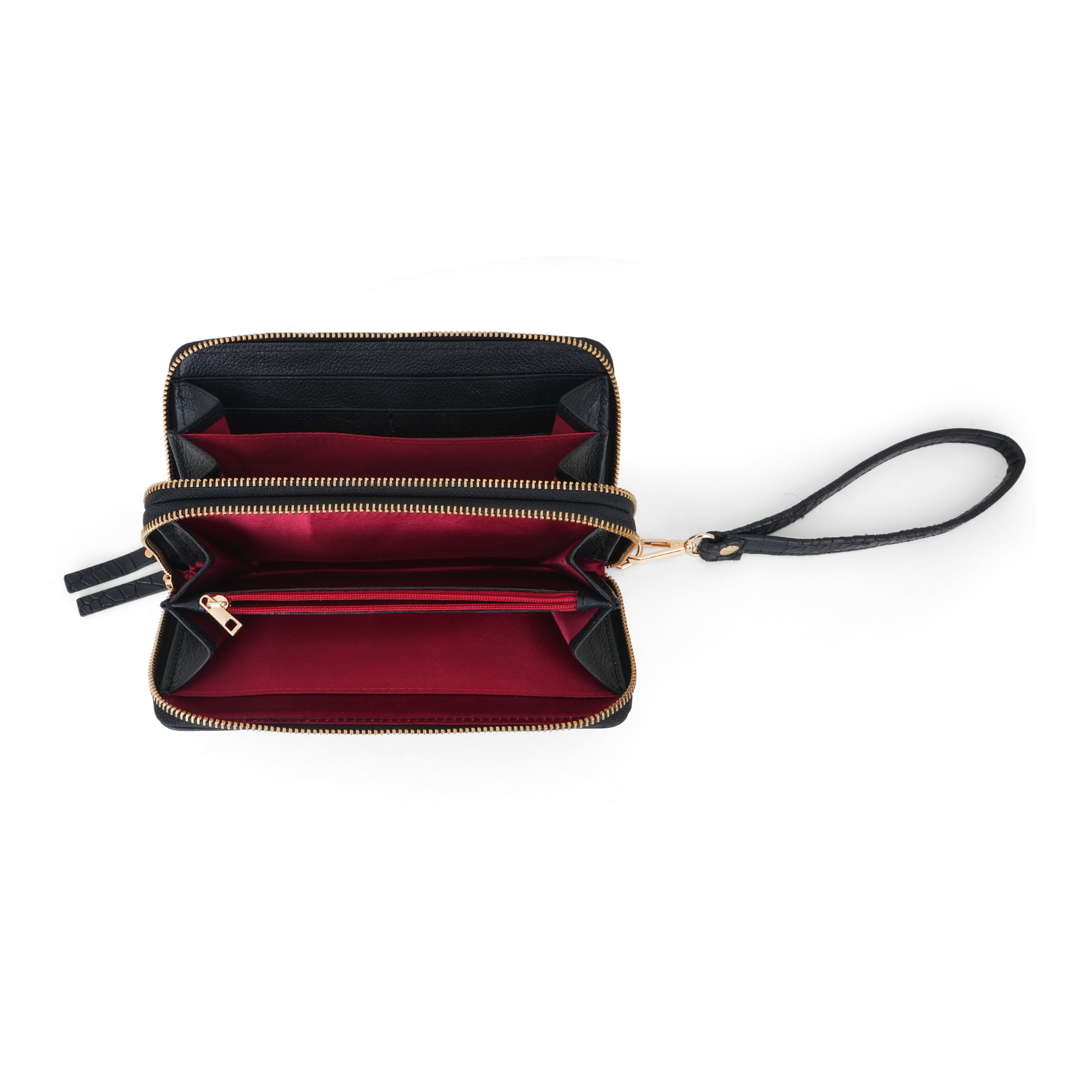 Elegant Black Crocodile-Embossed Leather Wallet –hHSK