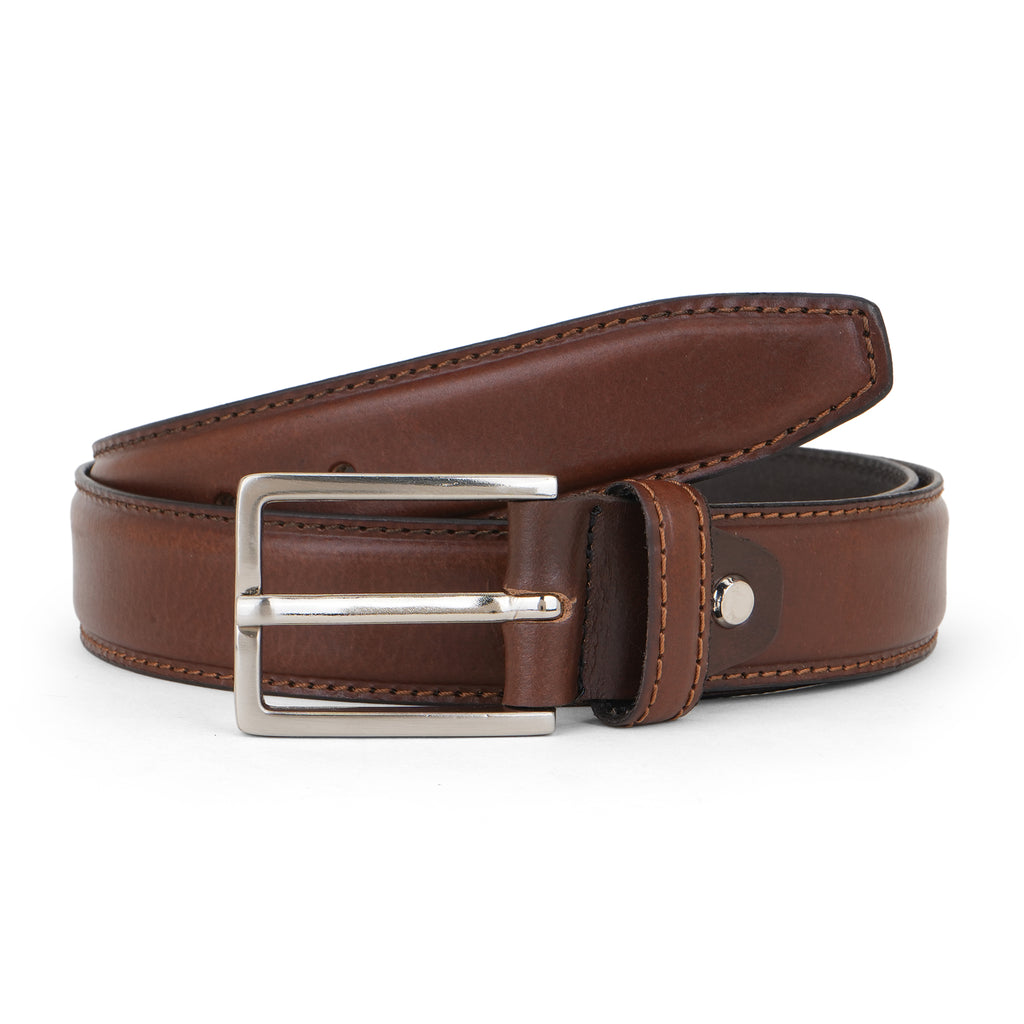 Premium Brown Genuine Leather Belt for Men with Silver Buckle