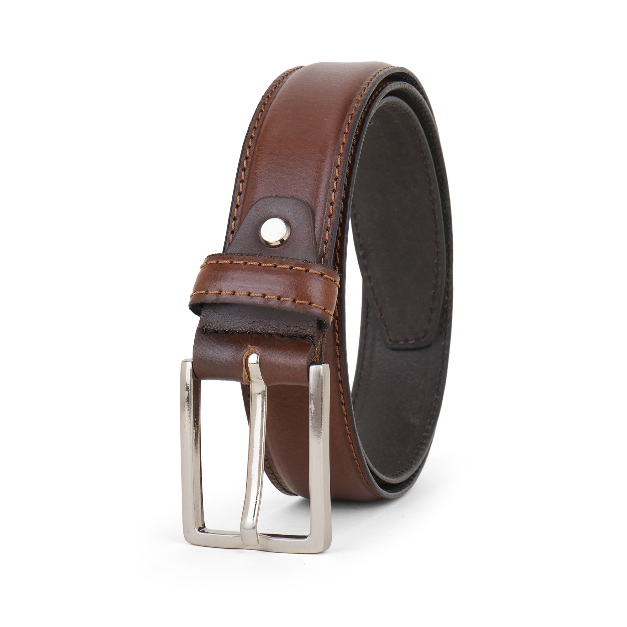 Premium Brown Genuine Leather Belt for Men with Silver Buckle