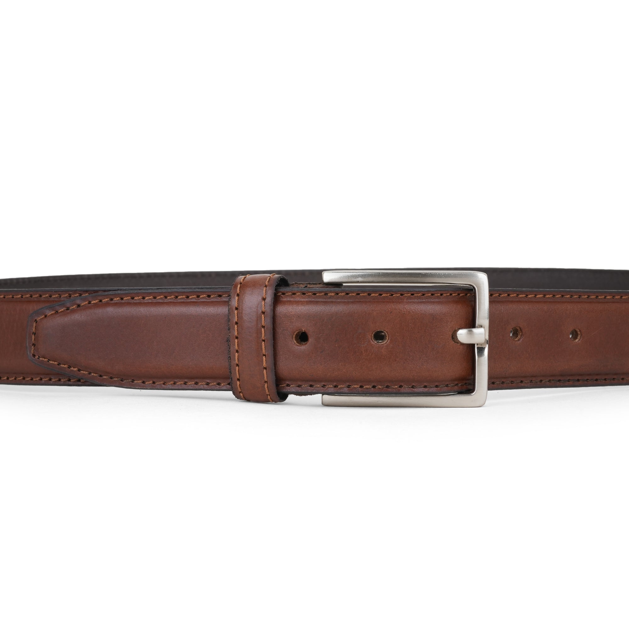 Premium Brown Genuine Leather Belt for Men with Silver Buckle