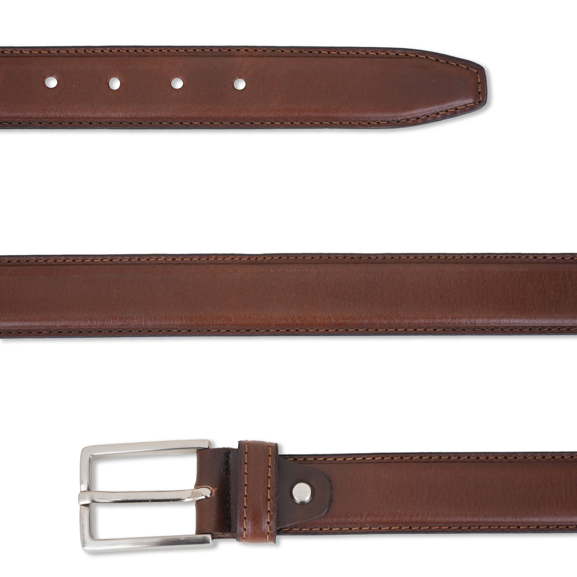 Premium Brown Genuine Leather Belt for Men with Silver Buckle