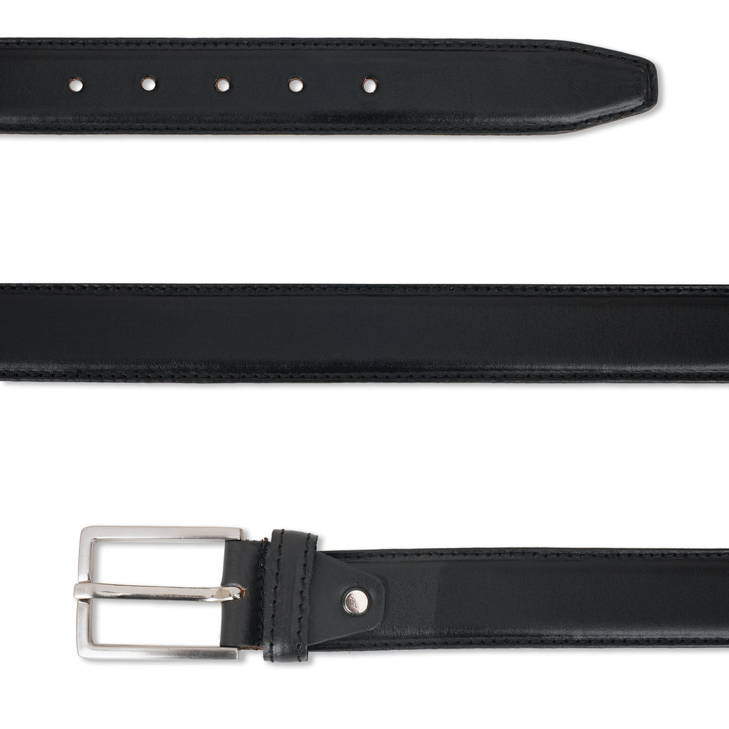 Premium Black Genuine Leather Belt for Men with Silver Buckle