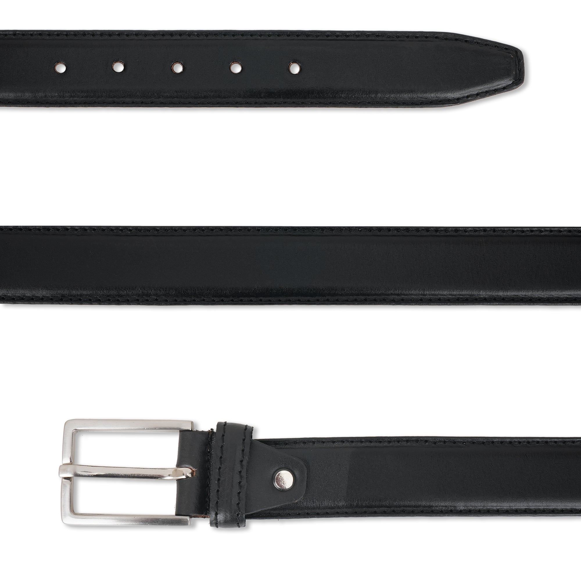 Premium Black Genuine Leather Belt for Men with Silver Buckle