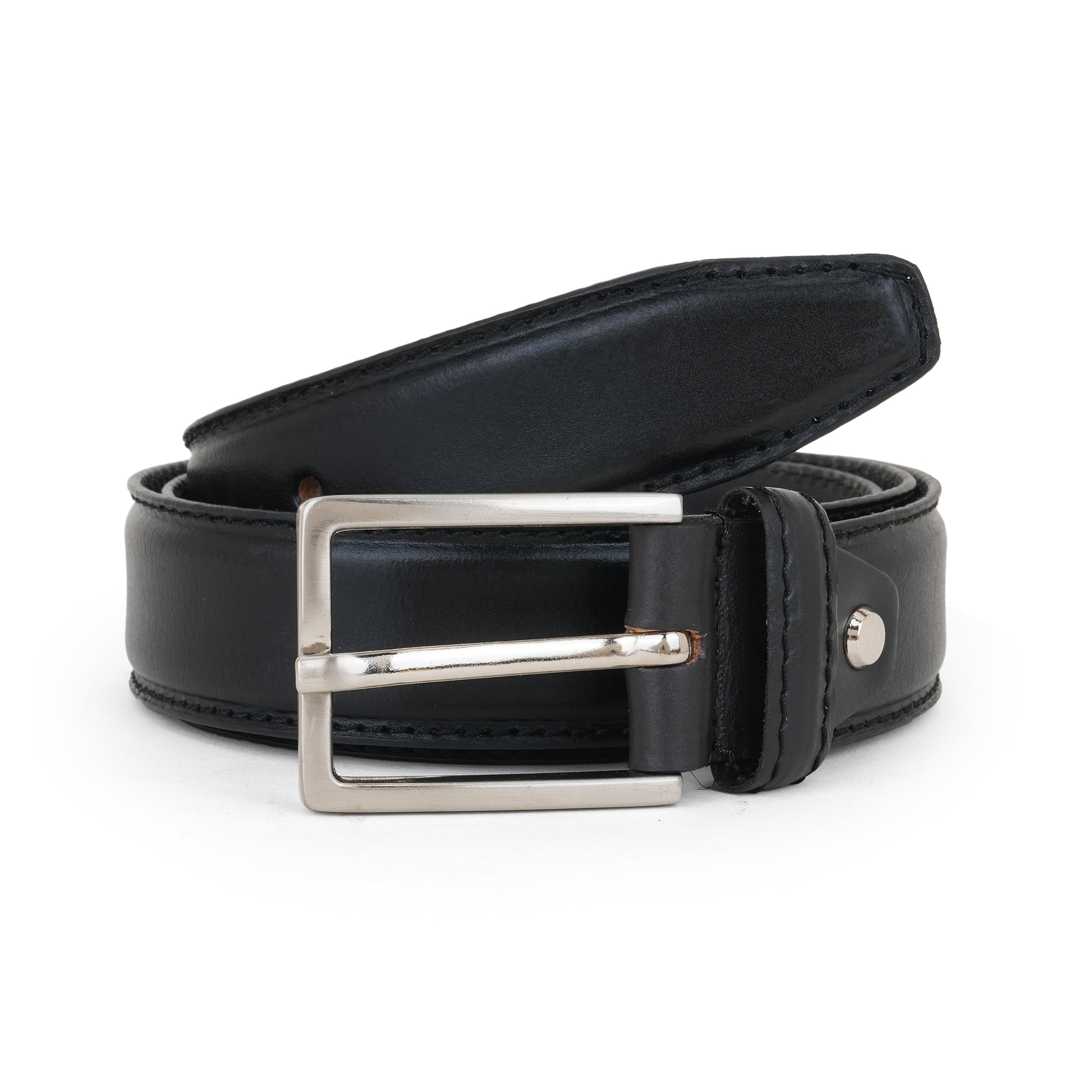 Premium Black Genuine Leather Belt for Men with Silver Buckle