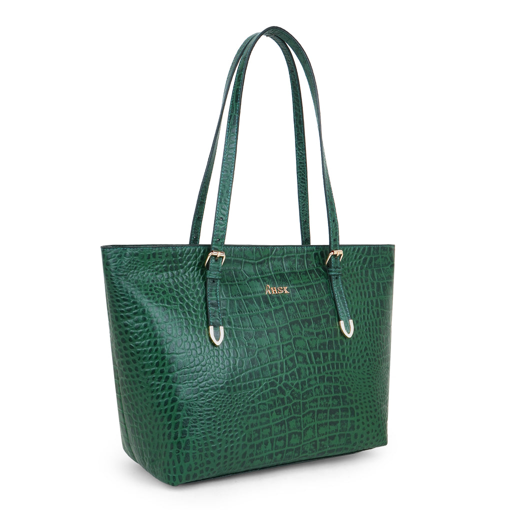 Emerald Crocodile Embossed Luxury Leather Tote