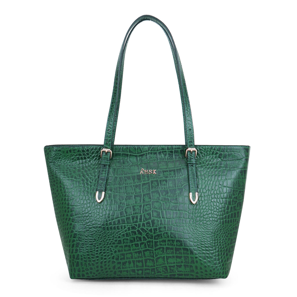 Emerald Crocodile Embossed Luxury Leather Tote