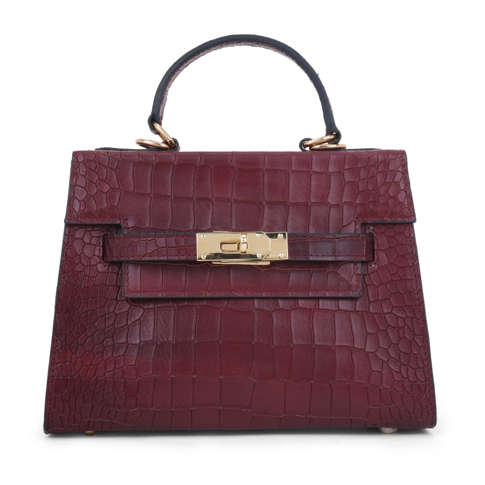 Bordeaux Alligator-Texture Leather Statement Bag