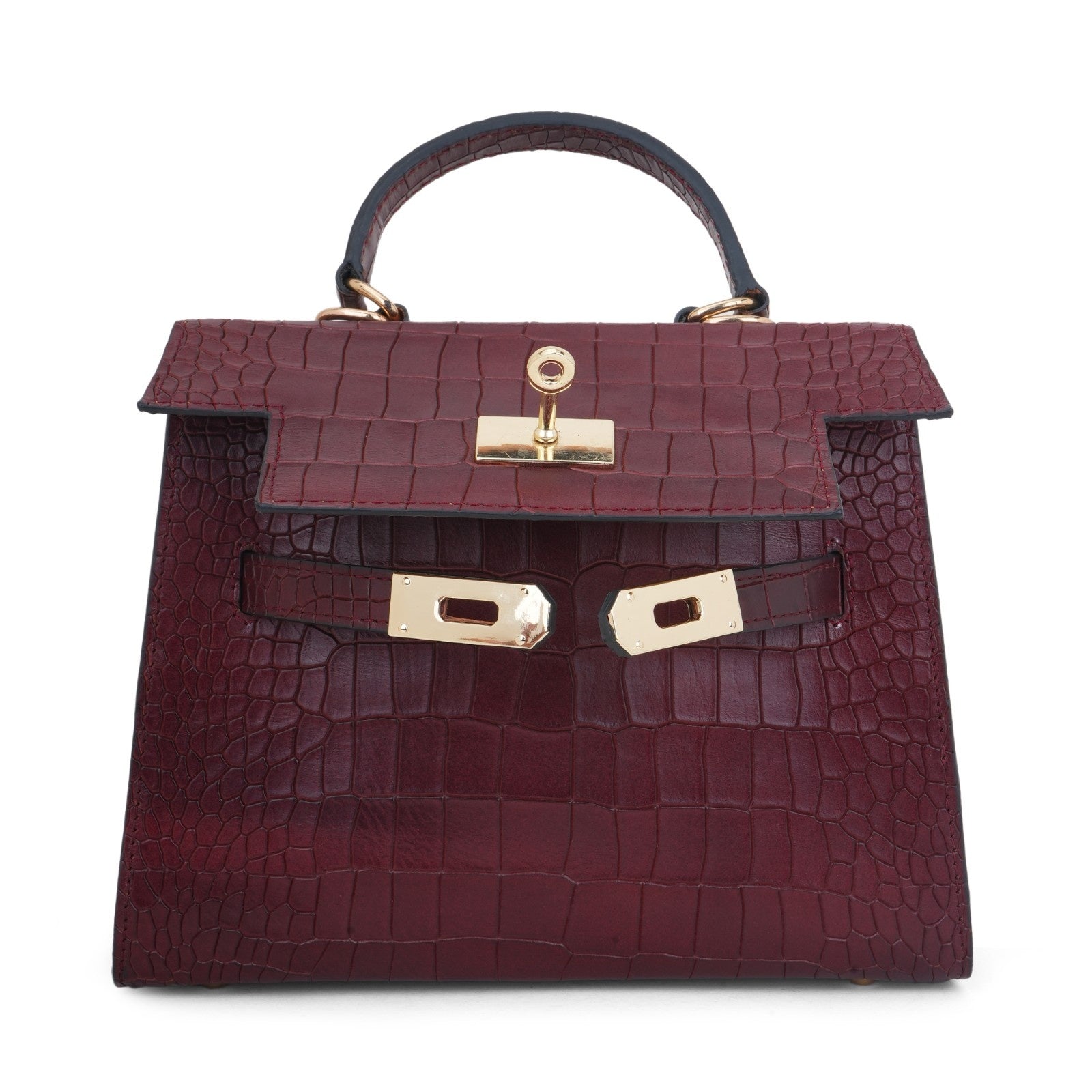 Bordeaux Alligator-Texture Leather Statement Bag