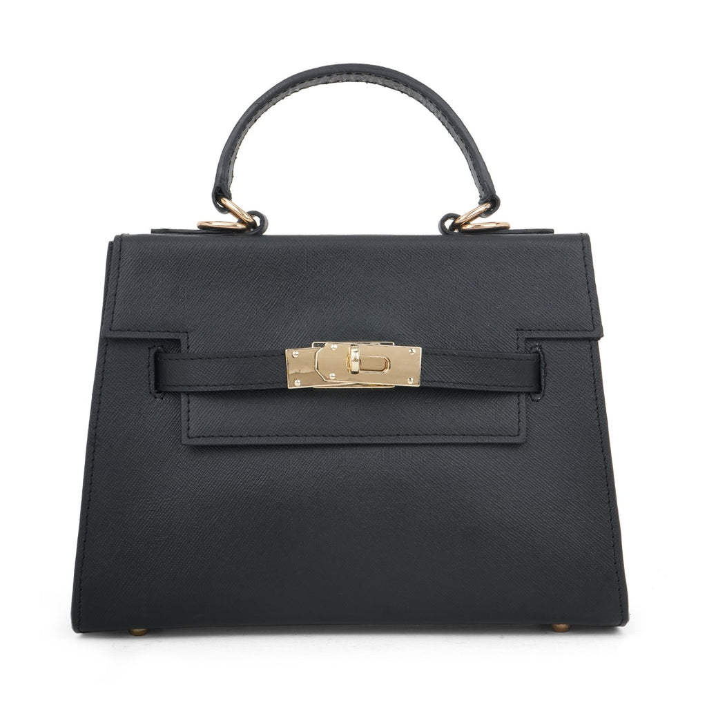 Bordeaux Black Leather Statement Bag