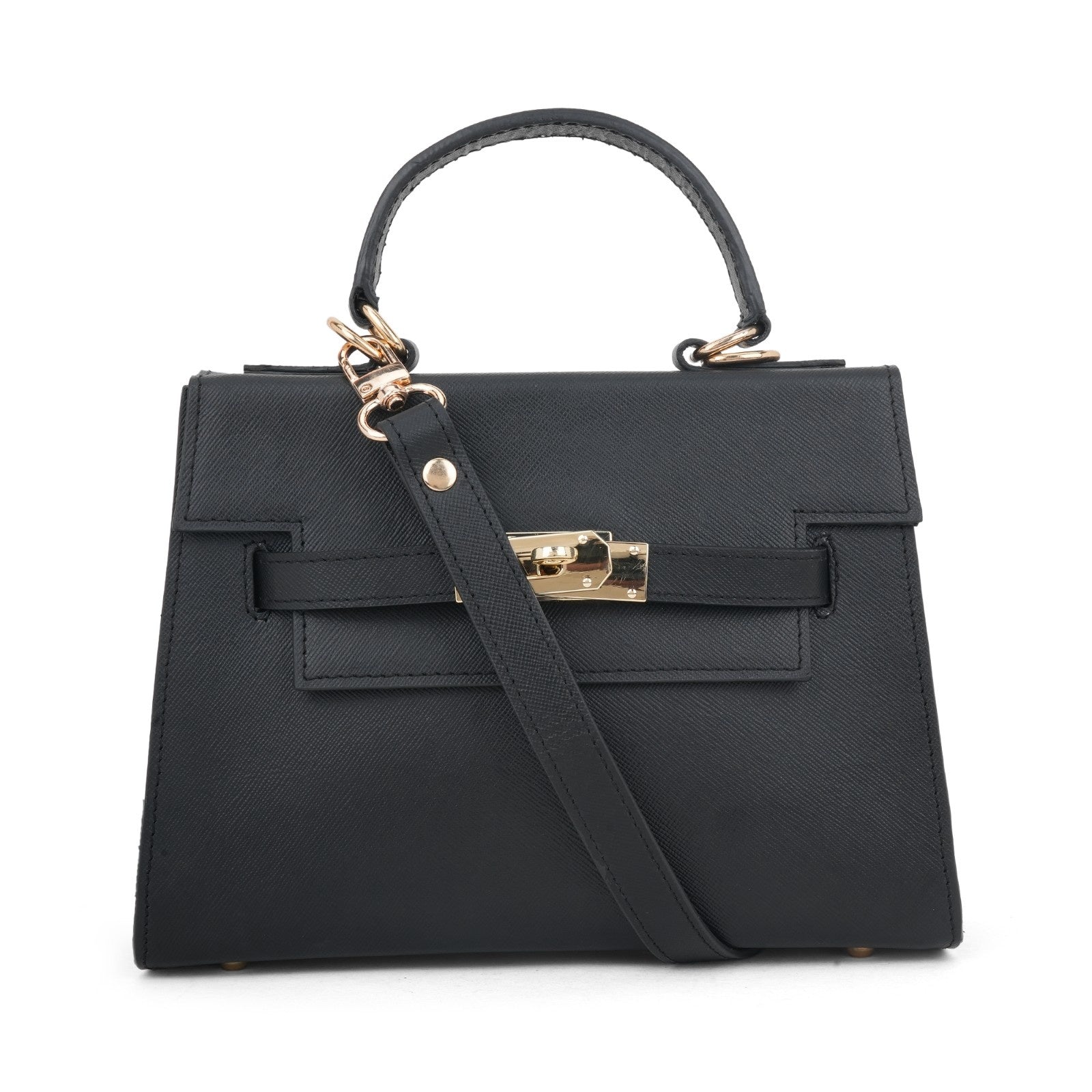 Bordeaux Black Leather Statement Bag