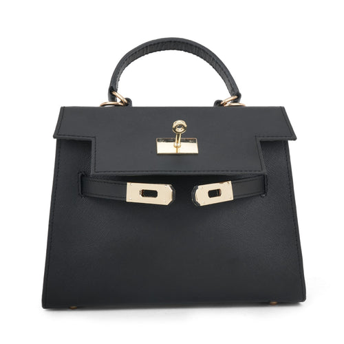 Bordeaux Black Leather Statement Bag