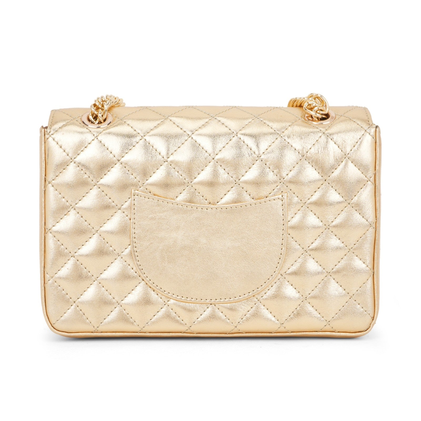 The Aureate Diamond-Quilt Leather Flap Bag in Champagne Gold