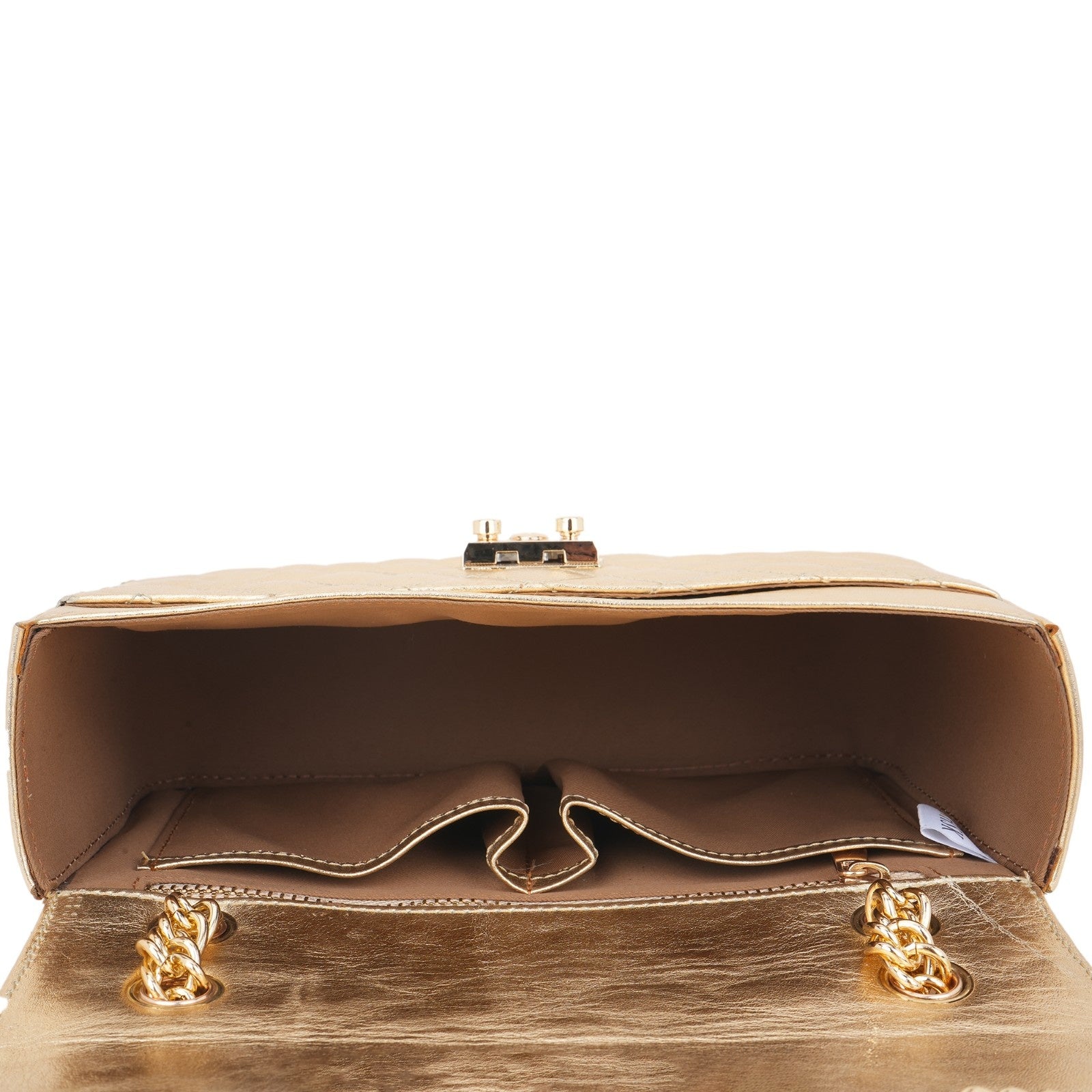 The Aureate Diamond-Quilt Leather Flap Bag in Champagne Gold