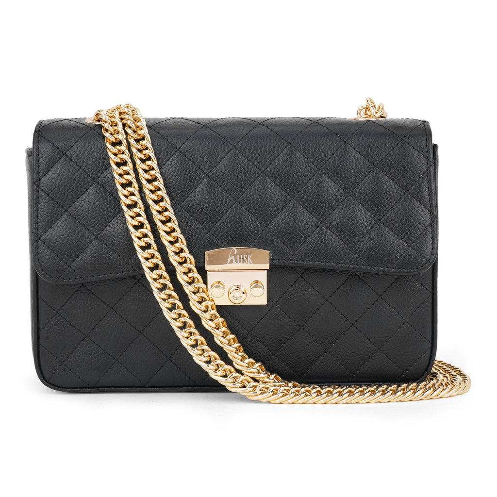 Noir Luxe Quilted Flap Bag – Gold Hardware Edition