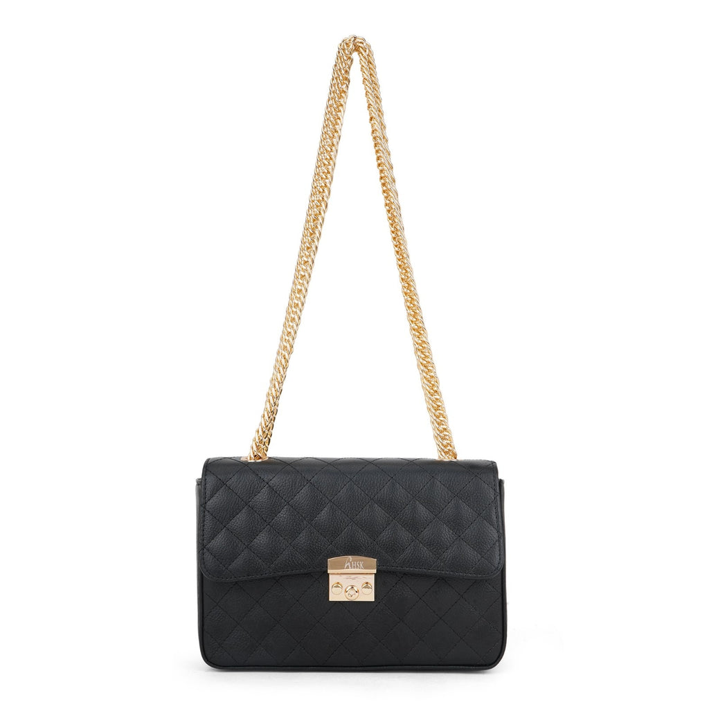 Noir Luxe Quilted Flap Bag – Gold Hardware Edition