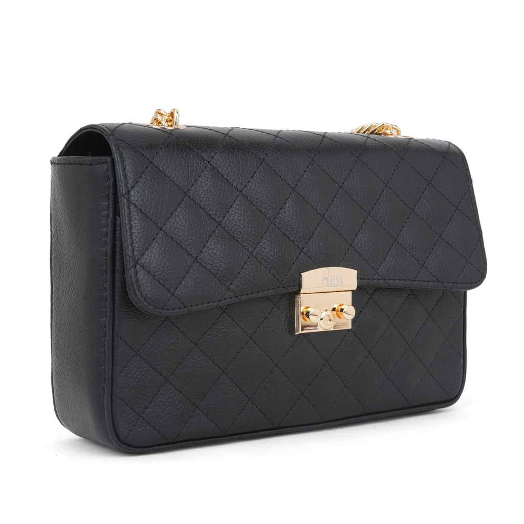 Noir Luxe Quilted Flap Bag – Gold Hardware Edition
