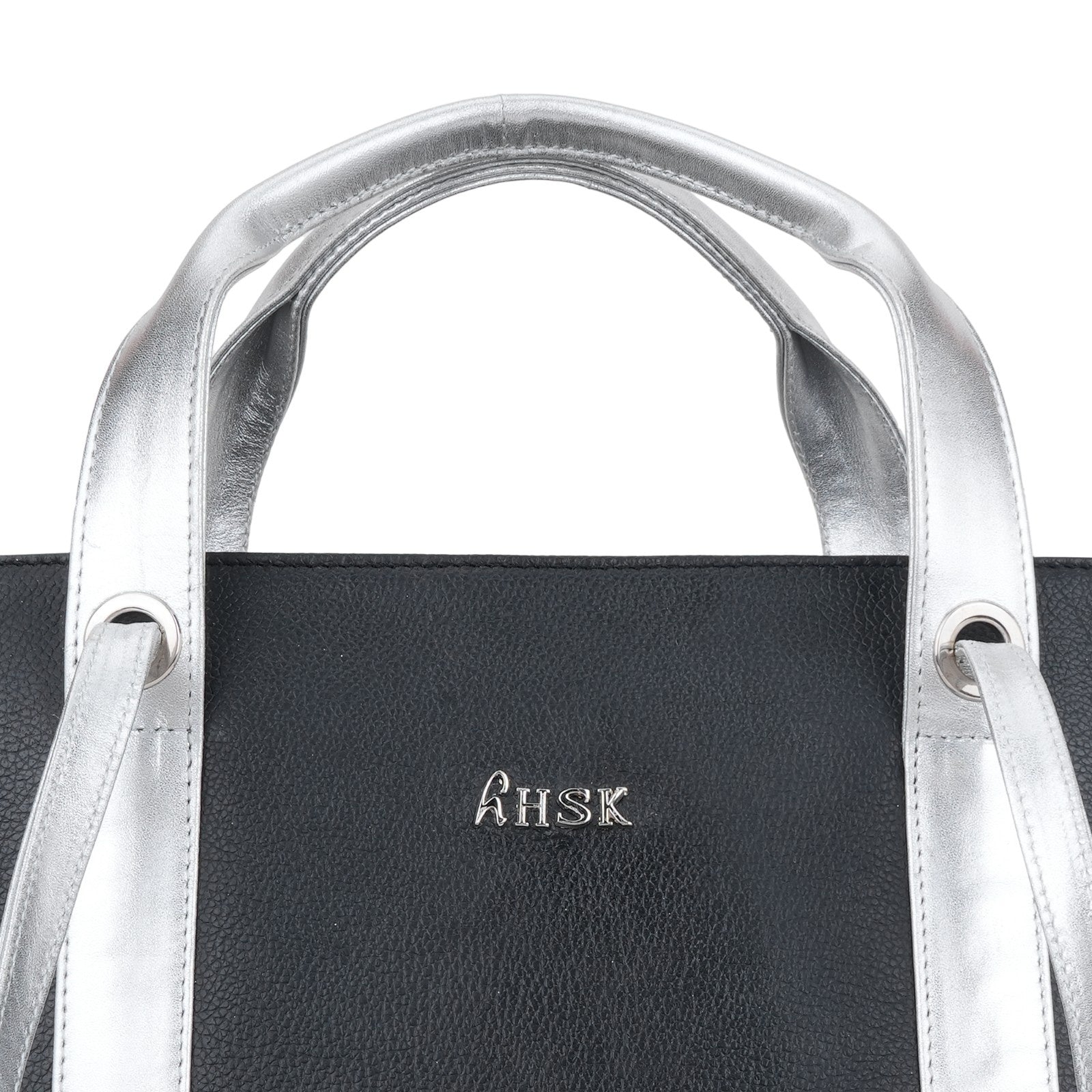 Chic Black Leather with Silver Tote Bag