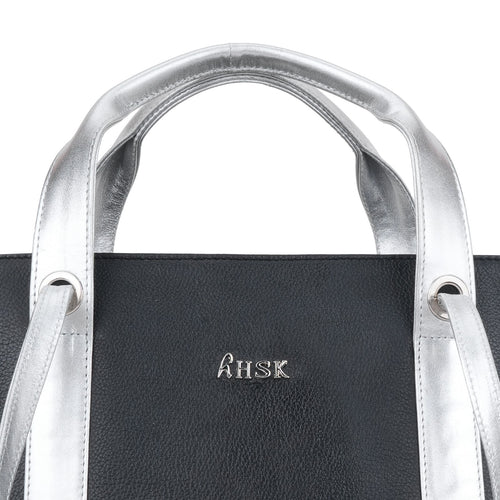 Chic Black Leather with Silver Tote Bag