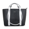 Chic Black Leather with Silver Tote Bag